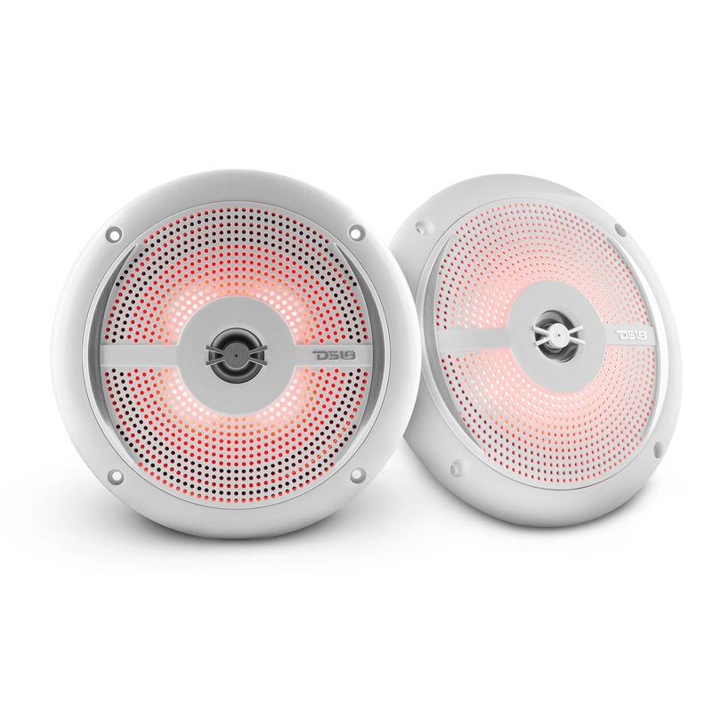 DS18 6.5″ 200W 4-Ohm 2-Way Slim Marine Speakers Pair W/RGB LED White NXL-6SL
