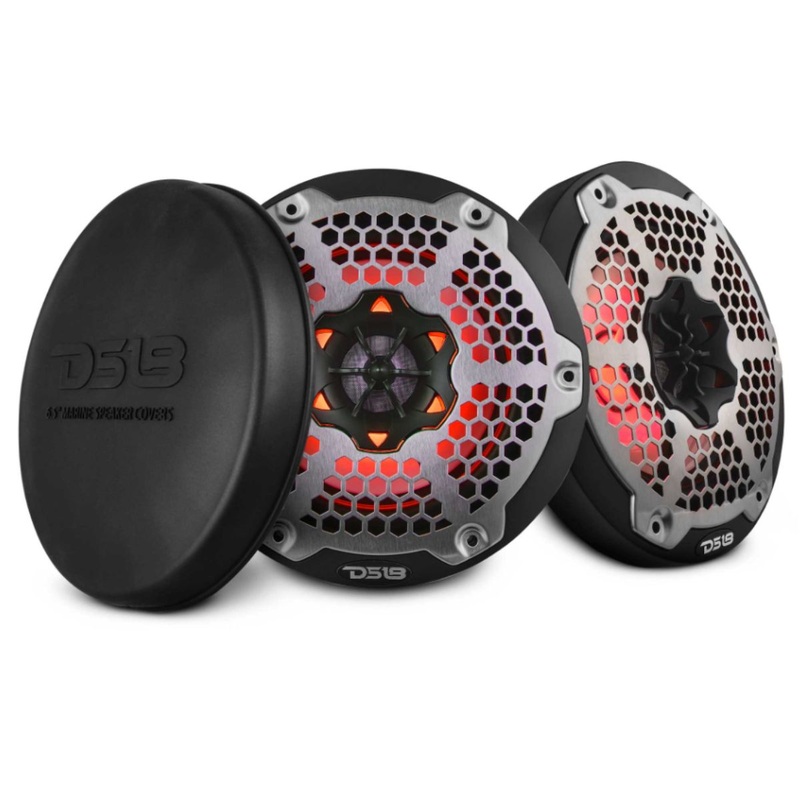 Pair of DS18 HYDRO Black 6.5″ 600W 4 Ohm 2-Way Marine Speakers RGB NXL-6M