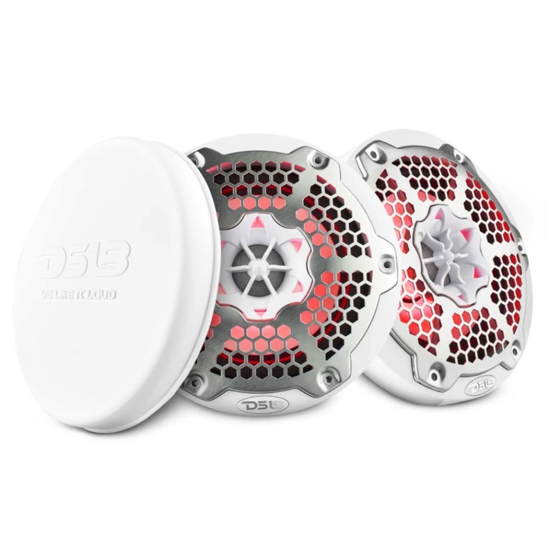 Pair of DS18 HYDRO White 6.5″ 600W 4 Ohm 2-Way Marine Speakers RGB NXL-6M