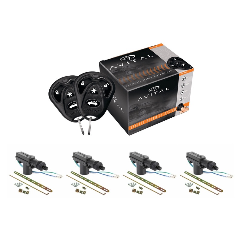 Avital 1-Way Keyless Entry System with Two 4 Button Remotes + 4 Door Locks