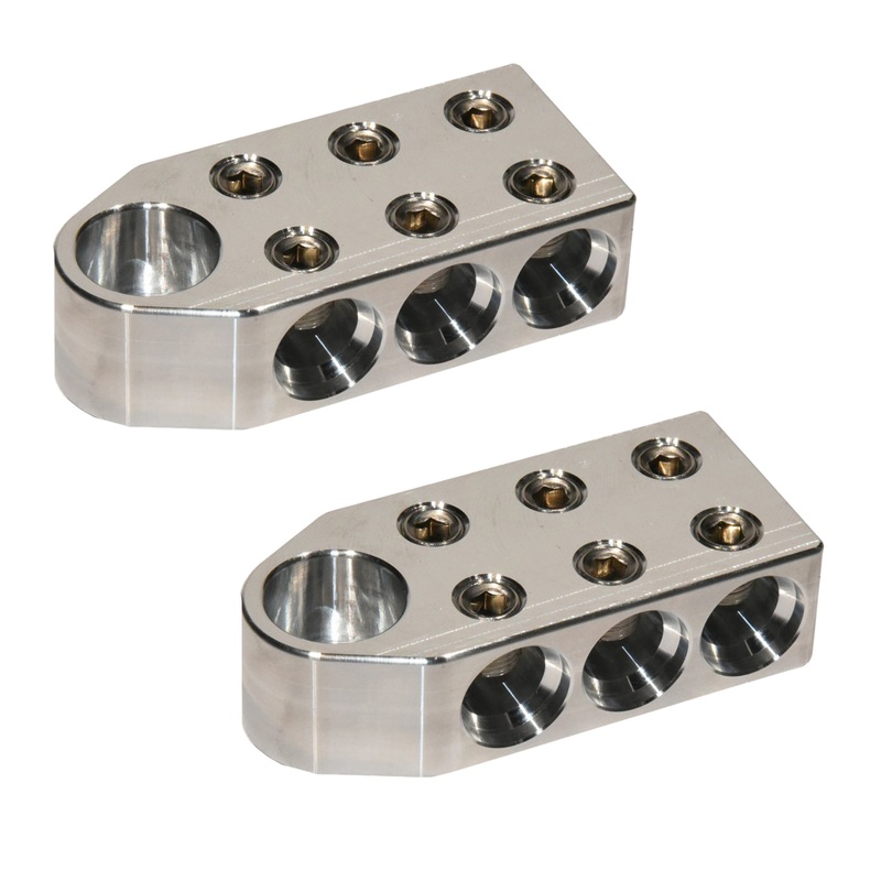 Pair of Jim’s Machineworx 6 Hole 6/0 Bolt Down Set Screw Type Battery Terminal