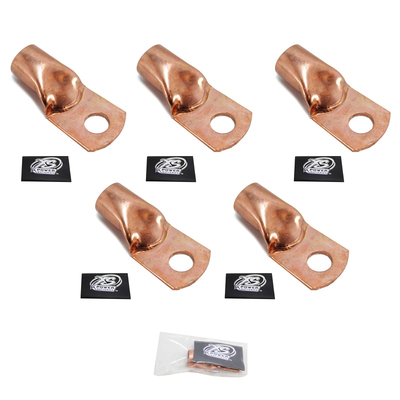 5 x XS Power 1/0 Gauge Copper Terminal Rings w/ Black Heat Shrink Wrap RT0G-BK