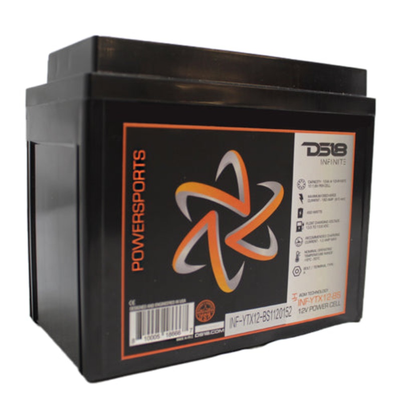 DS18 12V Moto Powersports Battery 450W 12 Amp Hours AGM INFINITE INF-YTX12-BS