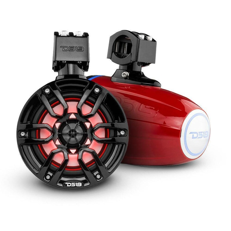 DS18 Hydro 6.5″ 600 Watts 4 Ohm Marine Towers with Integrated RGB Lights Red