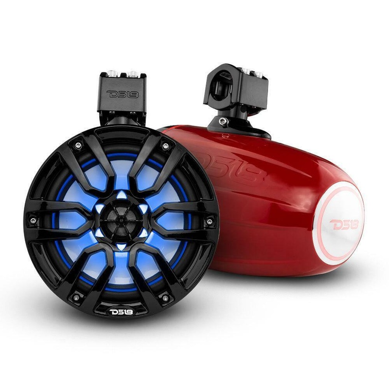 DS18 Hydro 8″ 375 Watts 4 Ohm Marine Towers with Integrated RBG Lights Red