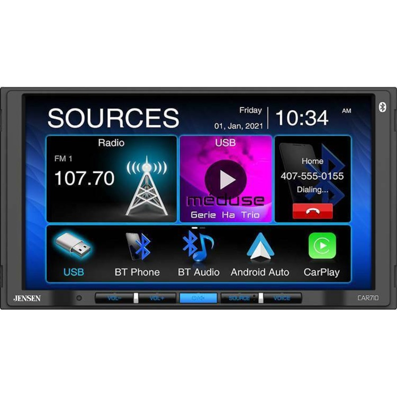 Jensen 7 Touchscreen Bluetooth 2 Din Radio w/ CarPlay & Android Auto CAR710