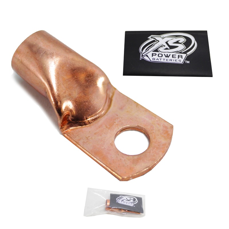 XS Power 1/0 Gauge Copper Lug Terminal Rings with Black Heat Shrink Wrap RT0G-BK