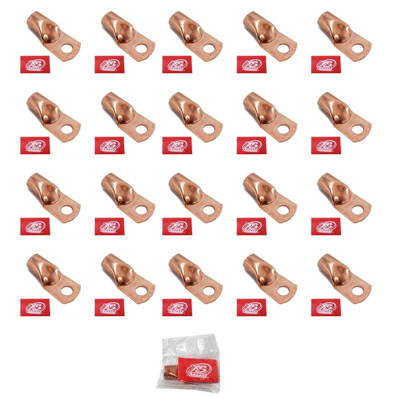 20 x XS Power 1/0 Gauge Copper Terminal Rings w/ Red Heat Shrink Wrap RT0G-RD