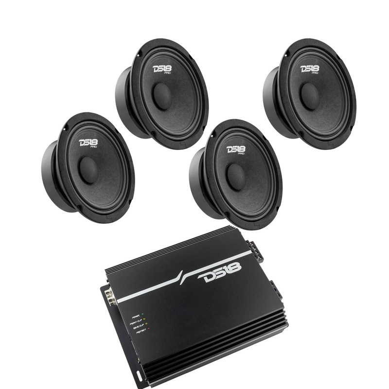 4x DS18 6.5″ Mid Range Loudspeaker PRO-GM6 & EXL-P800X4 Power 4CH Amplifier