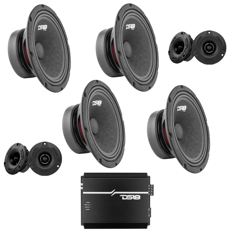 4x DS18 8″ 2320W Speakers + 4x Super Bullet Tweeters + 4 Channel Korean Amp