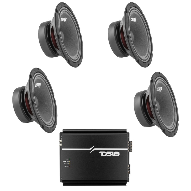 4x DS18 8″ Mid Range 2320W Speakers + 4 Channel Korean Amplifier EXL-P800X4