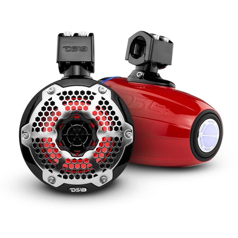 Pair of DS18 Hydro 8″Neodymium 1080W 4 Ohm RGB LED Marine Tower Speakers Red