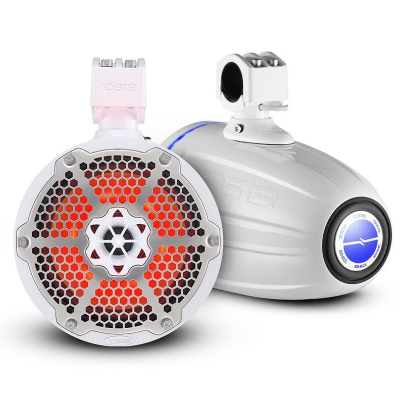 Pair of DS18 Hydro NXL-X10TPNEO/WH 10″ 900W 4 Ohm RGB LED Marine Tower Speakers