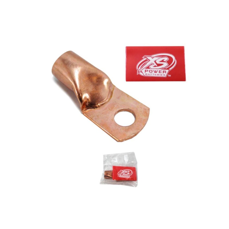 XS Power 1/0 Gauge Copper Lug Terminal Rings with Red Heat Shrink Wrap RT0G-RD