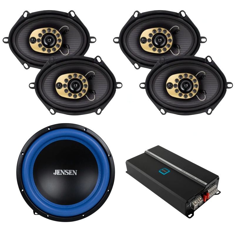 12 Subwoofer & 2 Pairs of 6″x8″ JS68T Speakers w/ 815W 5-Channel RGB Amplifier