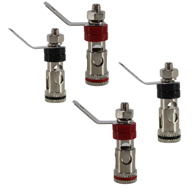 2 Pair of 12 Ga Brass/Nickel Plated Neg/Pos (Black/Red) Speaker Push Terminals