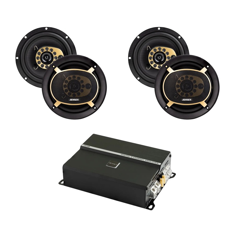 2 Pairs of 6.5″ 50W RMS 4-Ohm JS65T Speakers w/ 4 channel 740W RGB Amplifier