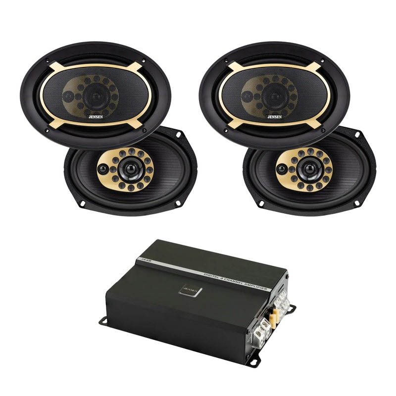 2 Pairs of 6″ x 9″ 75W RMS 4-Ohm JS69T Speakers w/ 4 channel 740W RGB Amplifier
