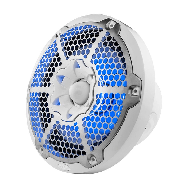 2x DS18 10″ Marine Speakers 2-Way 1800W 4 Ohm /w Bullet Tweeter & RGB LED-White