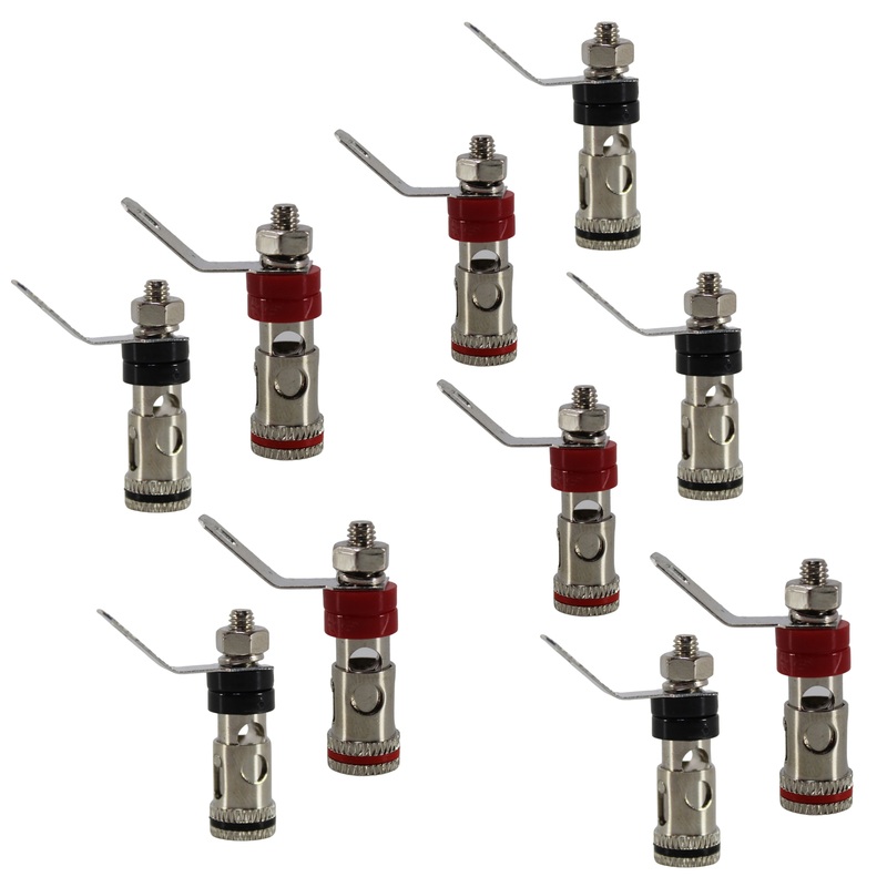 5 Pair of 12 Ga Brass/Nickel Plated Neg/Pos (Black/Red) Speaker Push Terminals