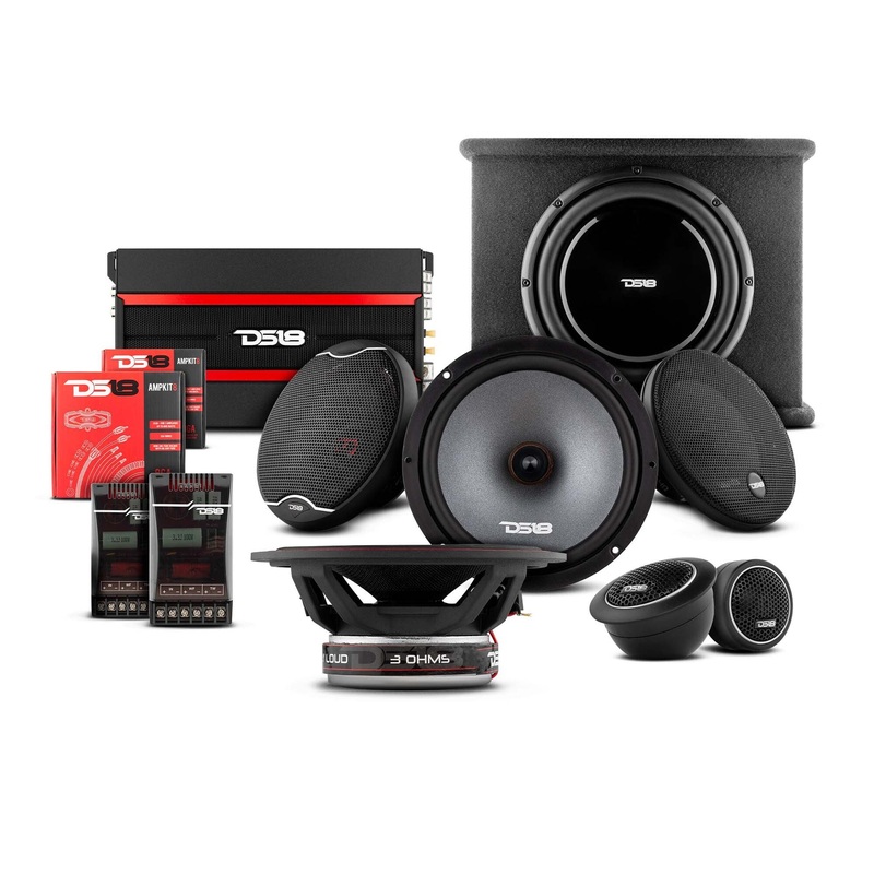 DS18 2x 6.5 & 6.9″ Coaxial Speakers, 4 Ch Amp, Under Seat Sub, 2x 8AWG Amp Kits