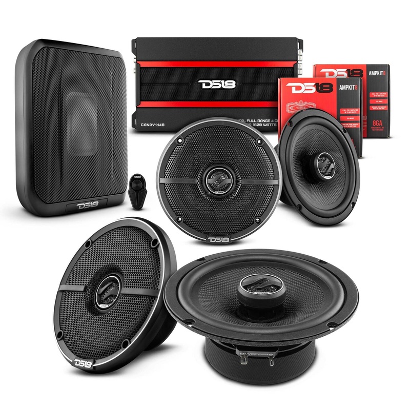 DS18 4x 6.5″ Coaxial Speakers, 4 Ch Amp, Under Seat Sub w/ 2x 8 AWG Amp Kits