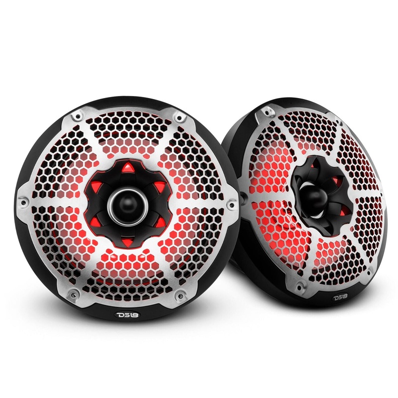 DS18 Pair 10″ 2-Way 1800W 4 Ohm Marine Speakers with Bullet Tweeter & RGB-Black