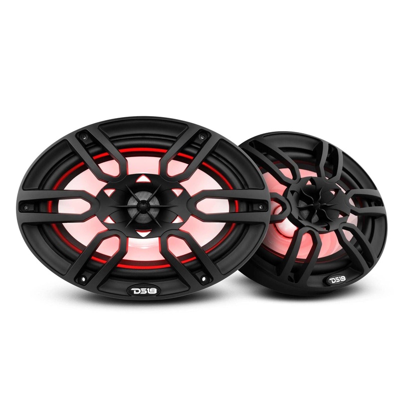 DS18 Pair of Black NXL-69 6×9″ 2-Way 375W 4 Ohm Coaxial Marine Speakers RGB LED
