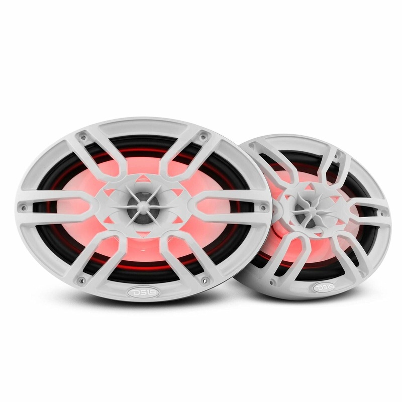 DS18 Pair of White NXL-69 6×9″ 2-Way 375W 4 Ohm Coaxial Marine Speakers RGB LED