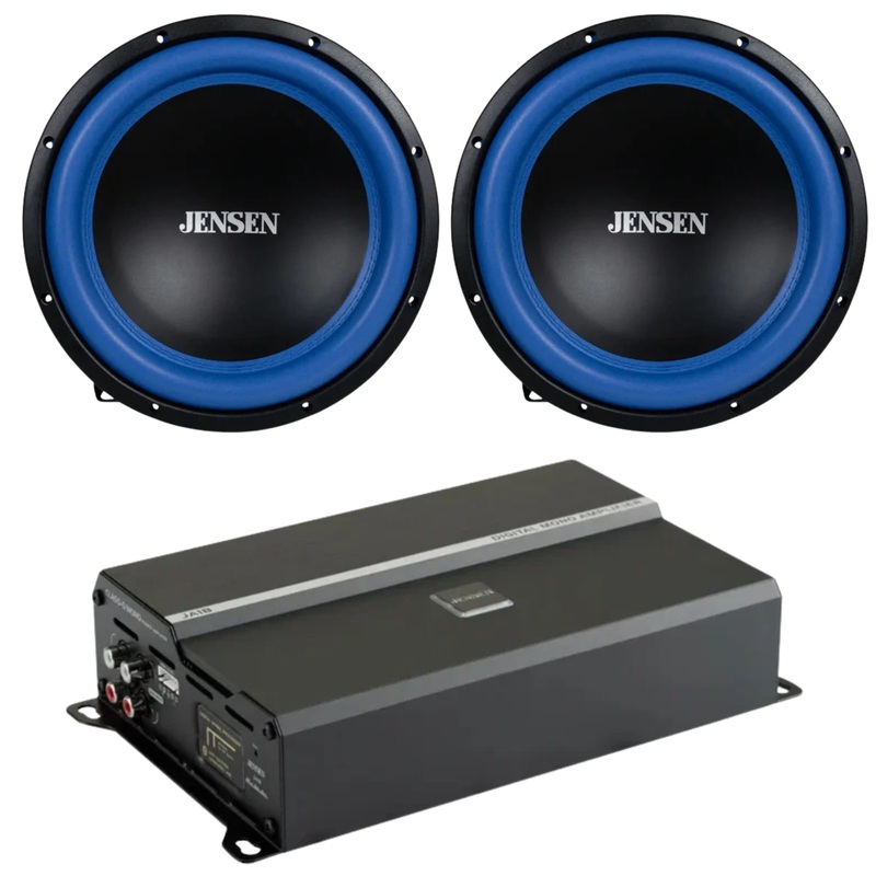 Pair of 12″ 300 Watt RMS Subwoofers w/ Monoblock 690 Watt Class D RGB Amplifier