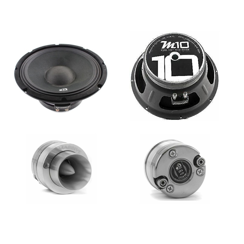2x Massive Audio 10″ Closed Midrange Speakers+2x 1″ 480W 4Ohm Bullet Tweeters