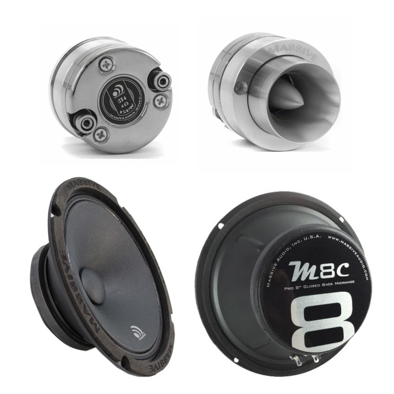 2x Massive Audio 8″ Midrange Speakers+ 2x 1″ CT4 240W 4Ohm Bullet Tweeters