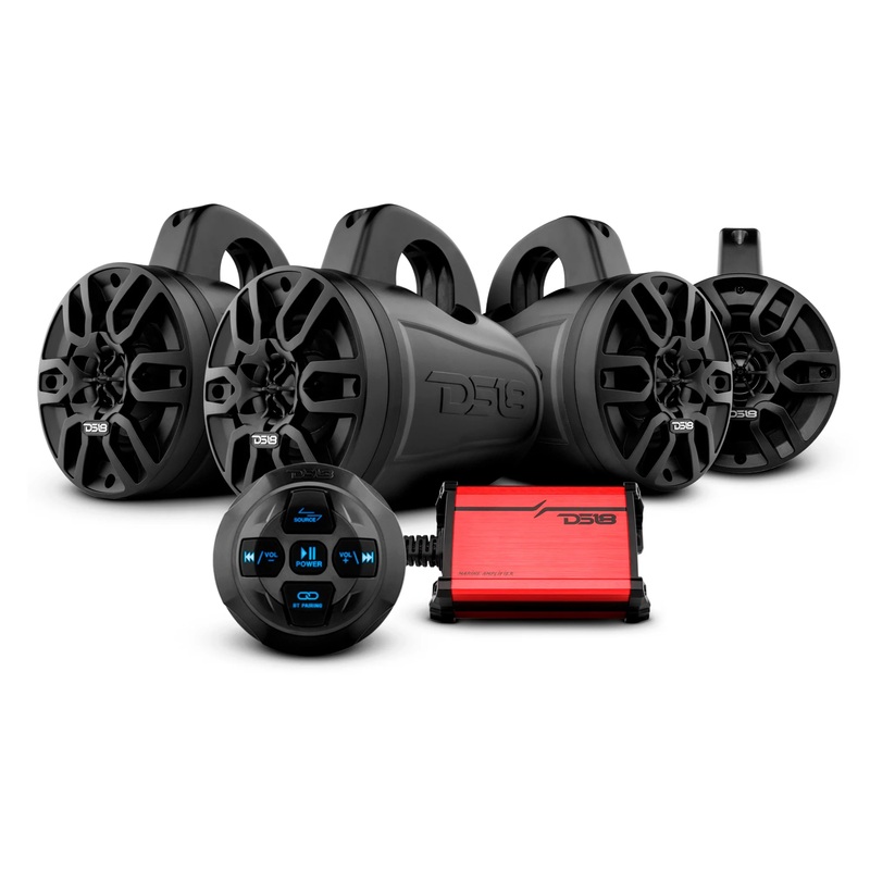 4x 4″ Wakeboard Tower Speakers w/ Amplifier and Receiver 100W RMS DS18 MP4TP.4A
