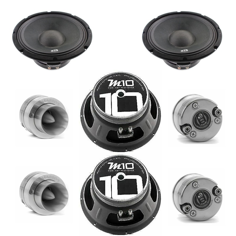 4x Massive Audio 10″ Closed Midrange Speakers+ 4x 1″ 480W 4Ohm Bullet Tweeters