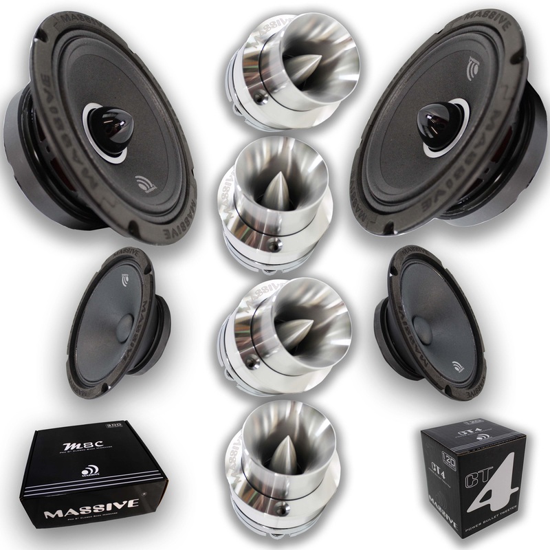 4x Massive Audio 8″ Midrange Speakers+ 2x 1″ CT4 240W 4Ohm Bullet Tweeters