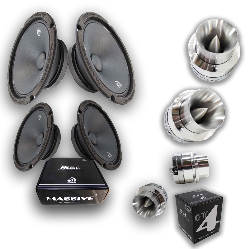 4x Massive Audio 8″ Midrange Speakers + 4x 1″ Bullet Tweeters 4 Ohm 480W CT4