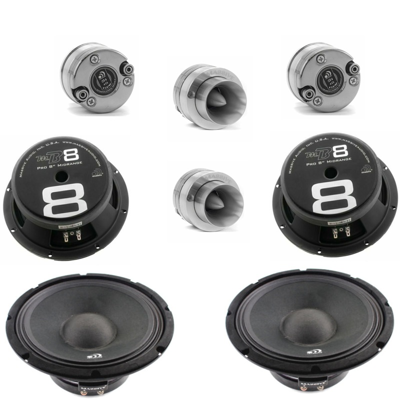 4x Massive Audio 8 Midrange Speakers M8 + 4x 1″ Bullet Tweeters 4 Ohm 480W CT4