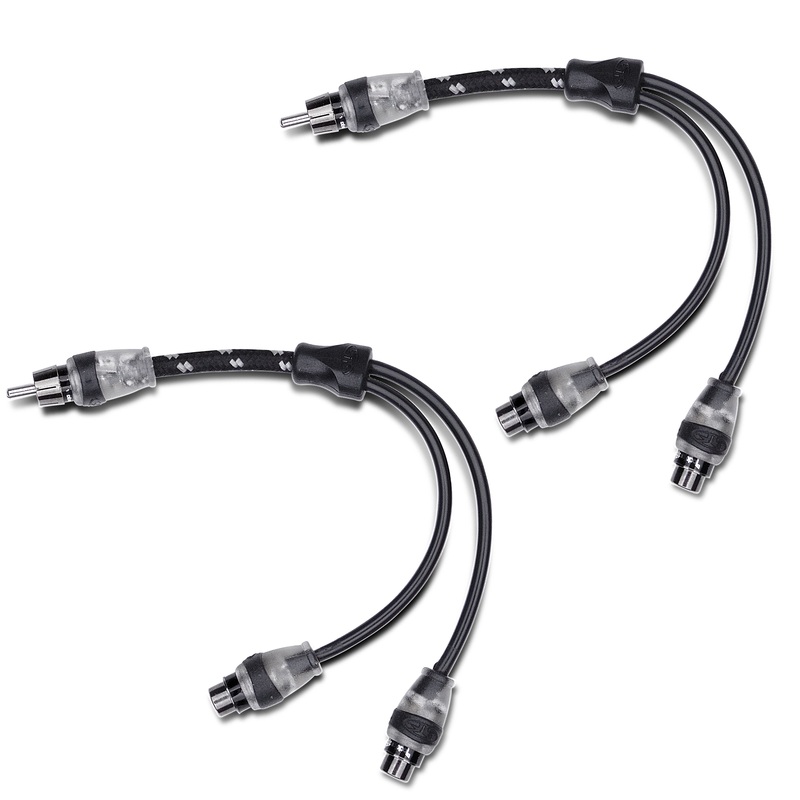 2x Rockford Fosgate Y-Adapter RCA Cables 2 Female 1 Male Dual Twist Radio to Amp