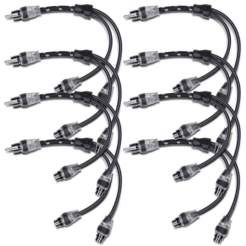 8x Rockford Fosgate Y-Adapter RCA Cables 2 Female 1 Male Dual Twist Radio to Amp