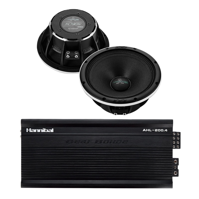Deaf Bonce Car Audio 2x 6.5″ Midrange Speakers 4 Ohm AP-M65AN & 4 CH Amp Package