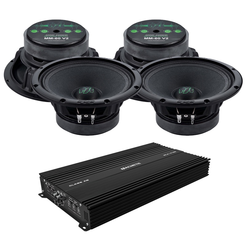 Deaf Bonce Car Audio 6.5″ 4 Ohm Midrange Speakers MM-60-V2 & 4CH Amp Package