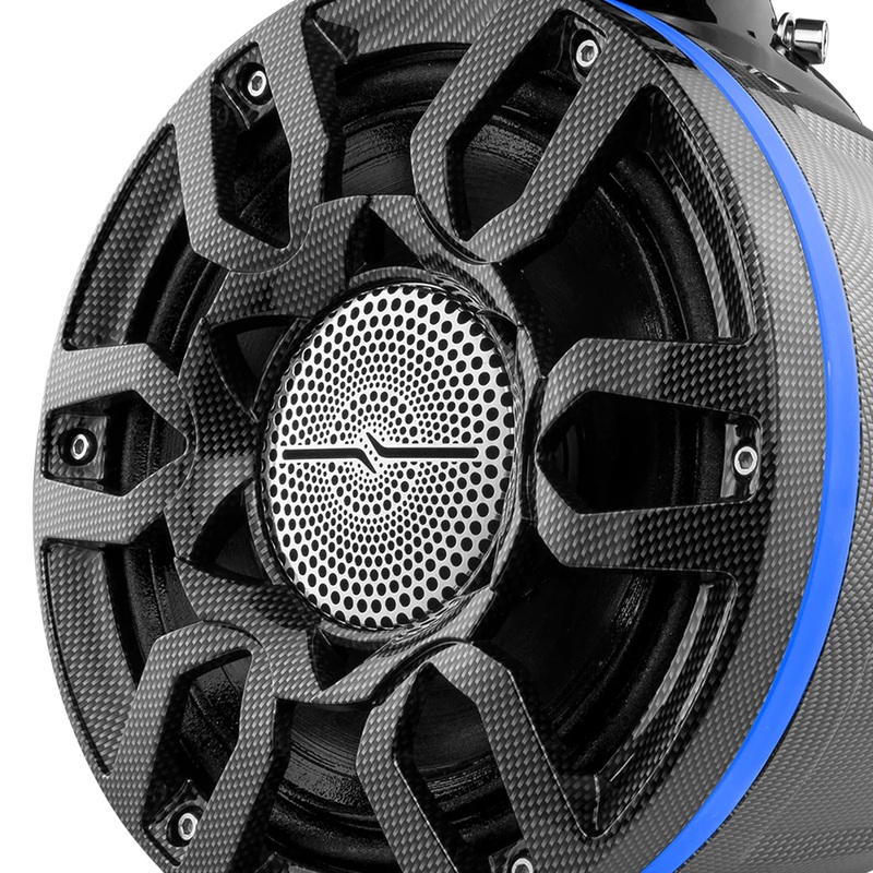 DS18 Pair of 8″ 500W Wake Tower Marine Speakers RGB LED Carbon Fiber w/ Covers