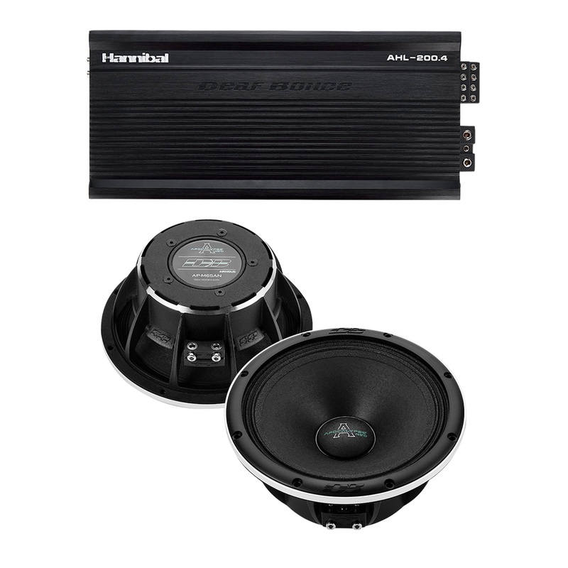 Pair of Deaf Bonce 6.5 Midrange Speakers 800W 4 Ohm w/ 4 Ch Amp Class D Black