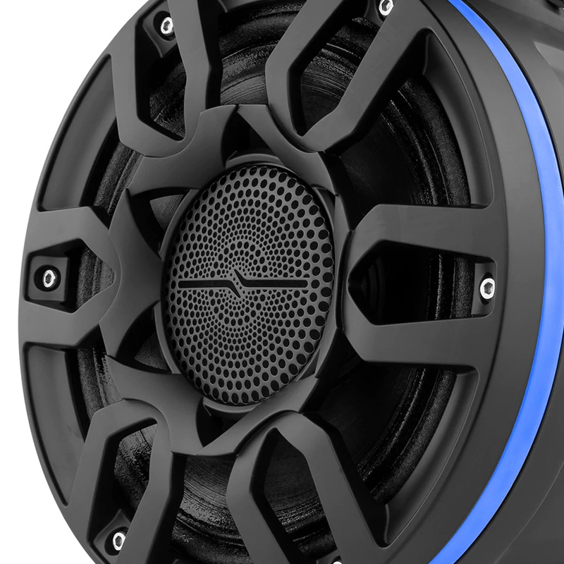 Pair of DS18 8″ 500W 4 Marine Wake Tower Speakers RGB LED Matte Black w/ Covers
