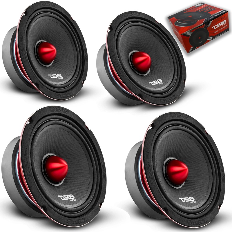 4x DS18 6.5″ 4Ohm Midrange Loudspeakers w/ Pair of 1″ Bullet Tweeters + Amp Pack