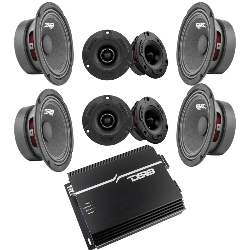 4x DS18 6.5″ GM6.4 Speakers, 4x TWX1B Tweeters, EXL-P800X4 Power 4CH Amplifier