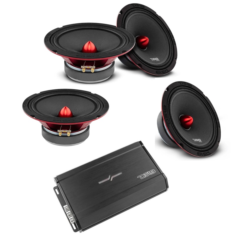 4x DS18 8″ 4 Ohm Midrange Loudspeakers PRO-X8.4BM + 4 Channel Amplifier Package