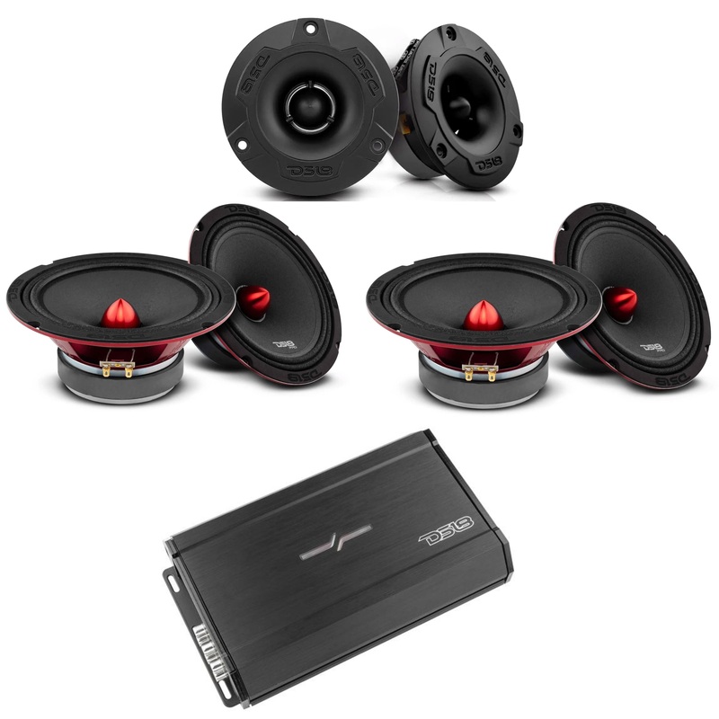 4x DS18 8″ 4 Ohm Midrange Loudspeakers w/ Pair of 1″ Bullet Tweeters + Amp Pack