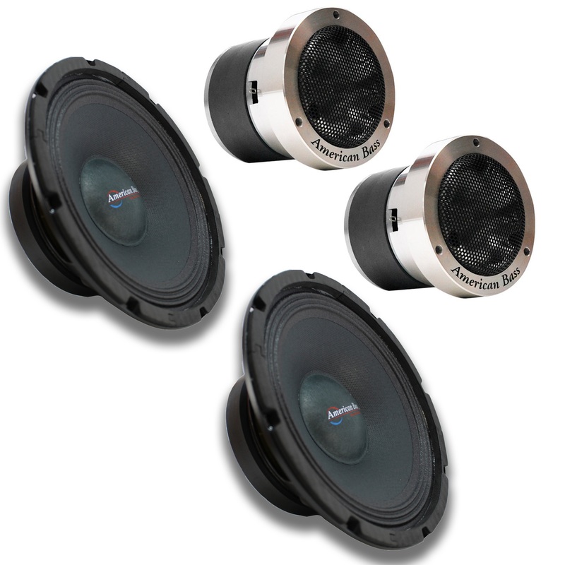American Bass 2x 8″ 8 Ohm Midrange Speaker 700W SQ8 + 2x 1″ 300W Tweeter Bundle