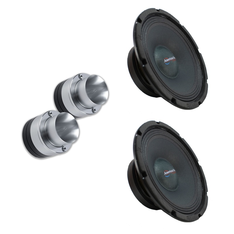 American Bass 2x 8″ 8Ohm Midrange Speakers 700W SQ8 + Pair of 1″ Tweeter Package
